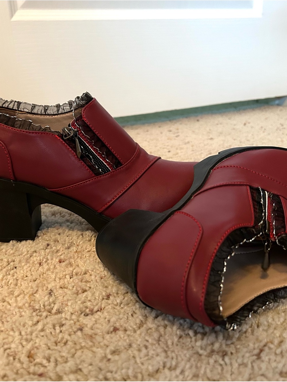 Women’s Burgundy Block Heel Ankle Booties